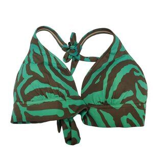 Victoria's Secret Vintage Green Gray Zebra Push Up‎ Triangle Halter Bikini Top L